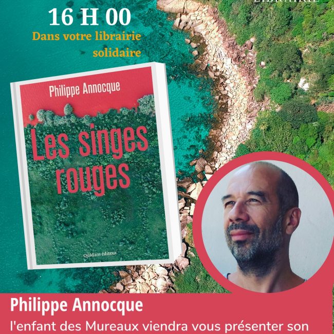 L&rsquo;écrivain Philippe Annocque aux Mureaux avec son livre « Les singes rouges »